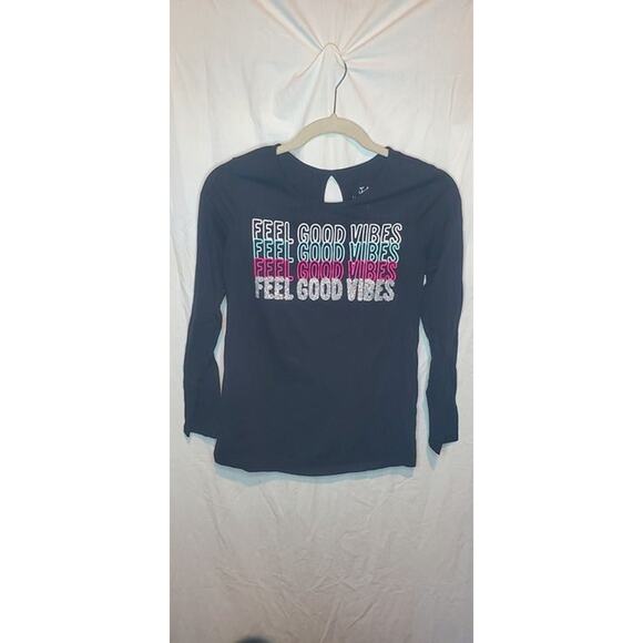 Girls Black Feel Good Vibe Long Sleeve Shirt Top Size 14/16 by Justice - Picture 2 of 4